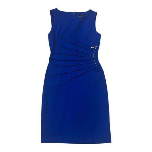 Ivanka Trump Royal Blue Ruched Side Zipper Sleeveless Sheath Dress 2 - Picture 2 of 5